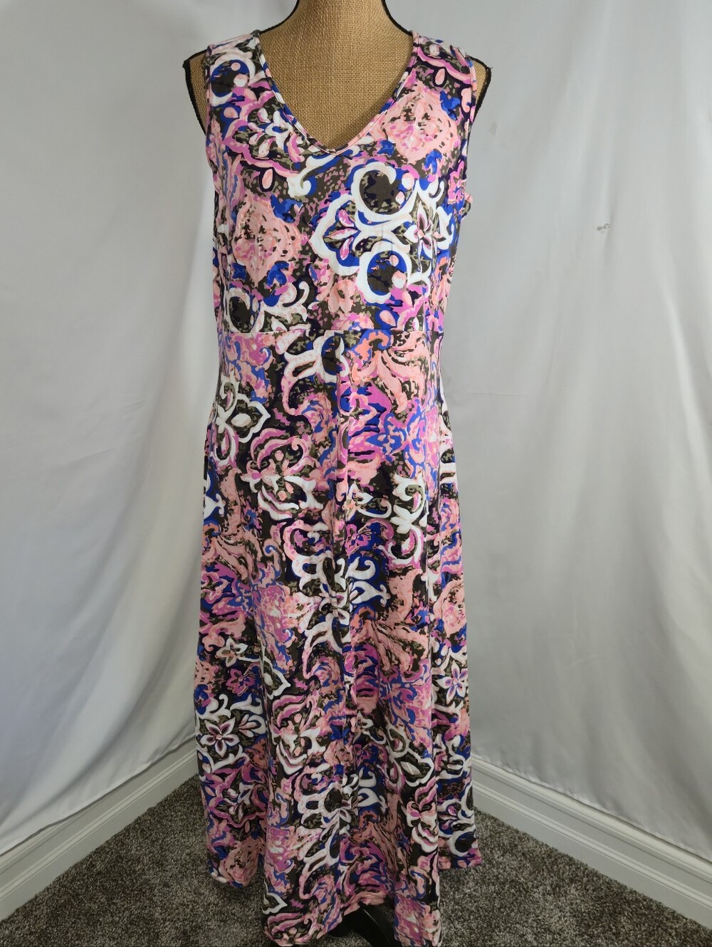 Talbots Pink Multi-Color V-Neck Sleeveless Maxi Dress